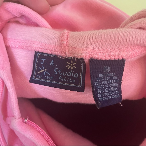 VINTAGE Y2K BALLET PINK QUILTED POCKET VELOUR ZIP HOODIE SIZE MEDIUM TRENDY - Picture 6 of 6